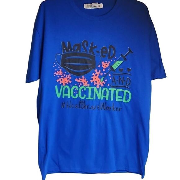 Fruit Of The Loom Blue Graphic Print Short Sleeve Cotton Tee Large NWT (Qty 2) - Picture 5 of 9